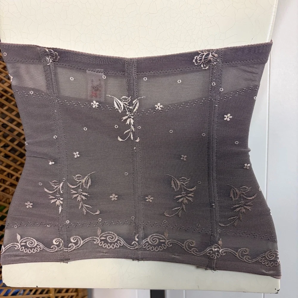 Retro Grey Sheer Mesh Lace Floral Girdle Waist Training Corset Zipper size small - Picture 3 of 9
